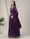 Purple Bandhani Maternity & Nursing Anarkali Gown with Dupatta