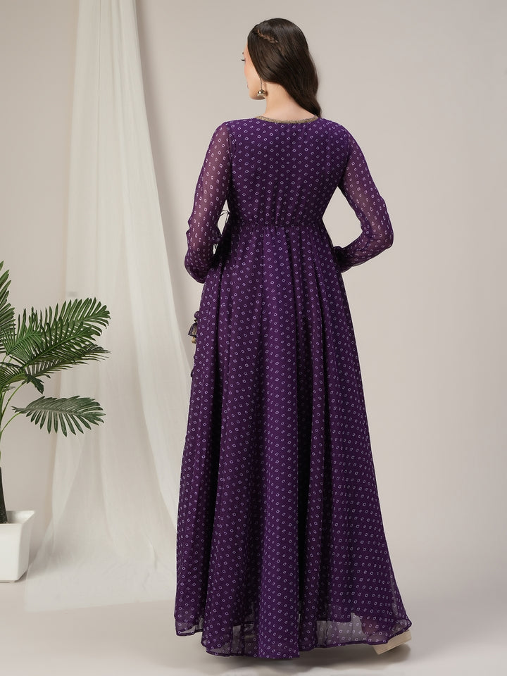 Purple Bandhani Maternity & Nursing Anarkali Gown with Dupatta
