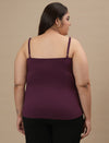 Plus-size woman in back view wearing Purple Plus Size Camisole with adjustable straps and smooth back design