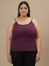 Plus-size woman in front view wearing Purple Plus Size Camisole featuring scoop neckline and relaxed fit
