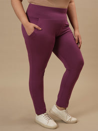 Purple Plus Size Leggings With Pockets
