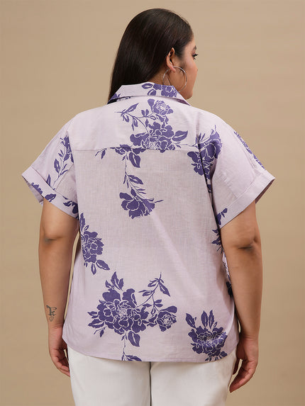 Purple Plus Size Linen Shirt