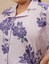 Close-up view of Purple Plus Size Linen Shirt showing textured linen fabric and front button detail