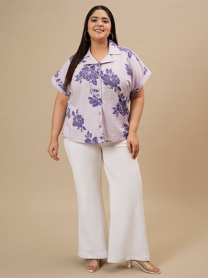 Purple Plus Size Linen Shirt