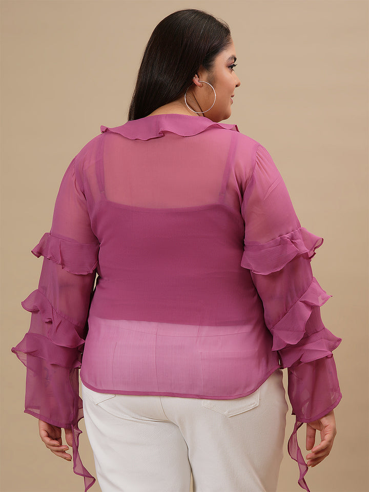 Plus Size Ruffle Top Women Purple Plus Size Ruffle Top