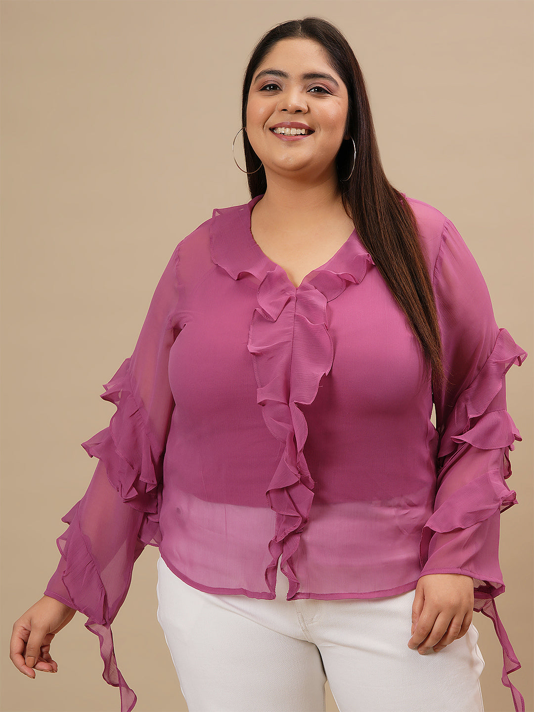 Plus Size Ruffle Top Women Purple Plus Size Ruffle Top