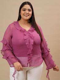 Purple Plus Size Ruffle Top
