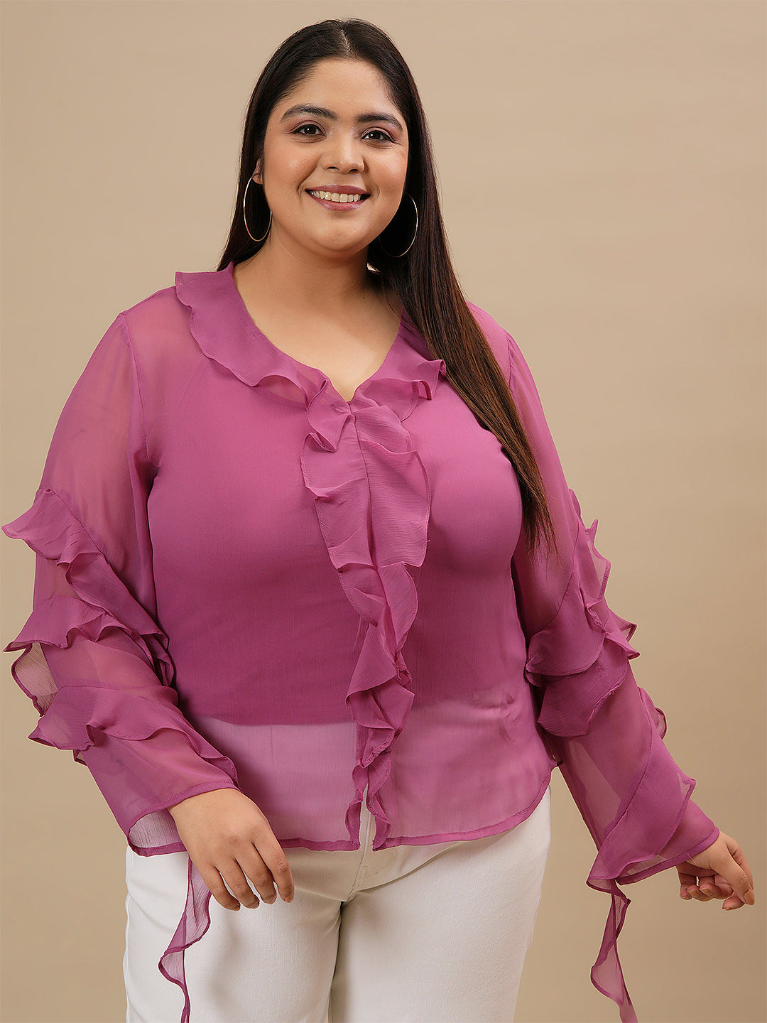 Plus Size Ruffle Top Women Purple Plus Size Ruffle Top