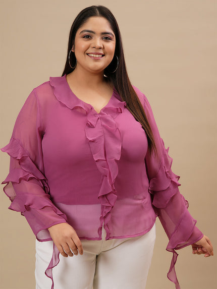Purple Plus Size Ruffle Top