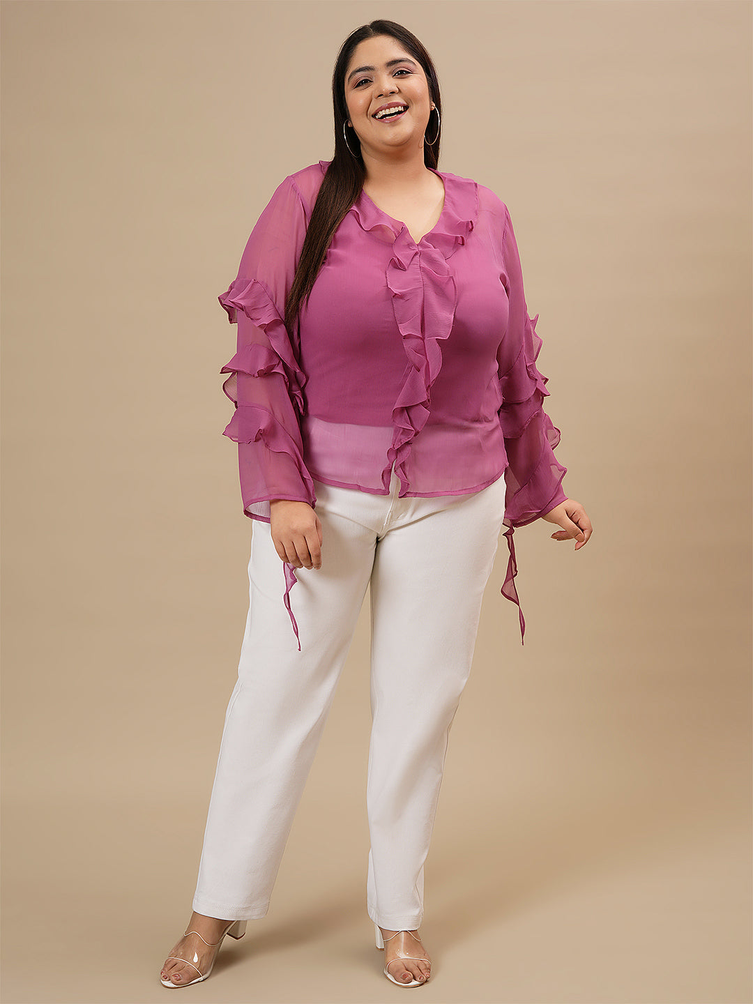 Plus Size Ruffle Top Women Purple Plus Size Ruffle Top