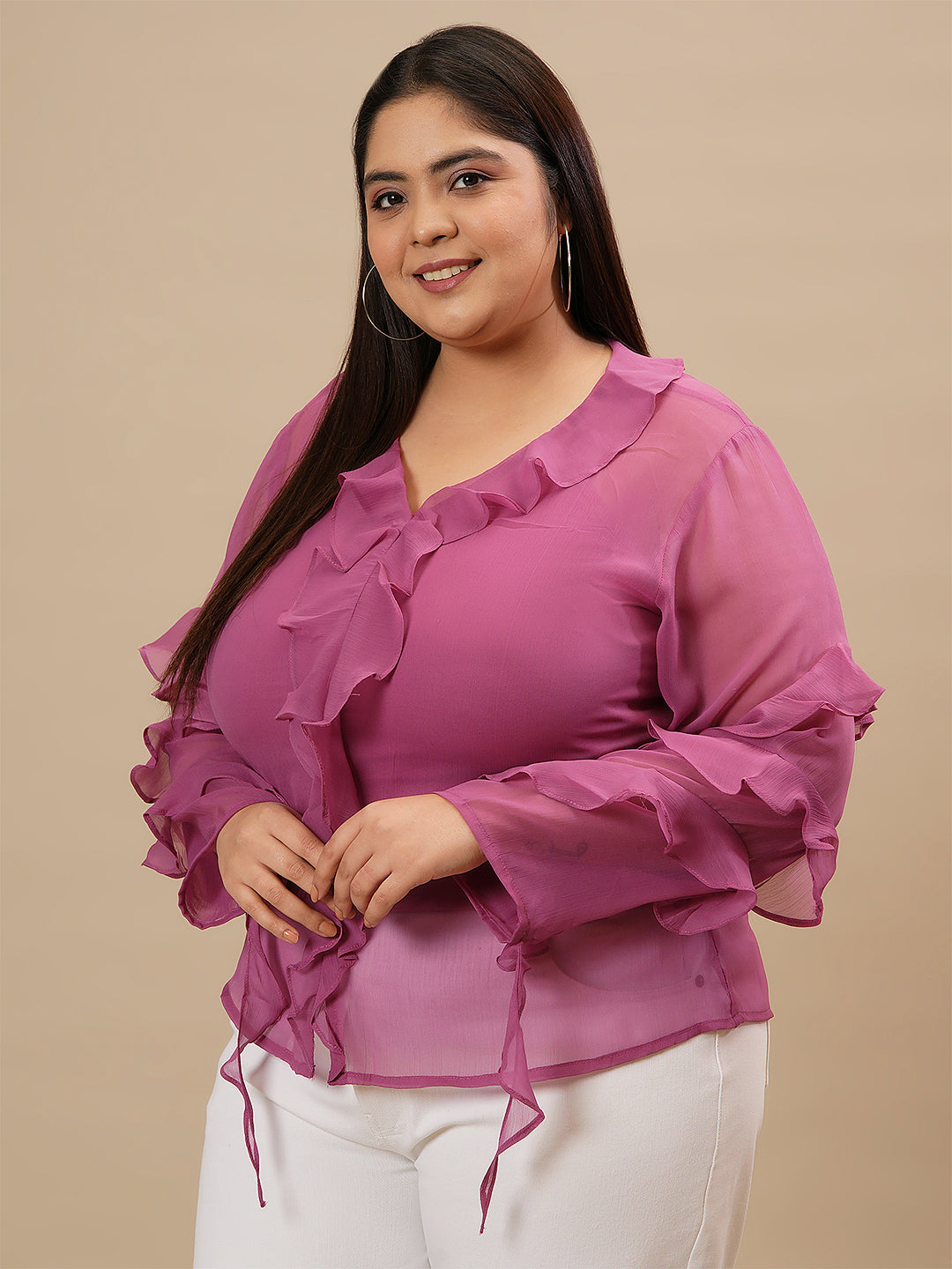 Plus Size Ruffle Top Women Purple Plus Size Ruffle Top