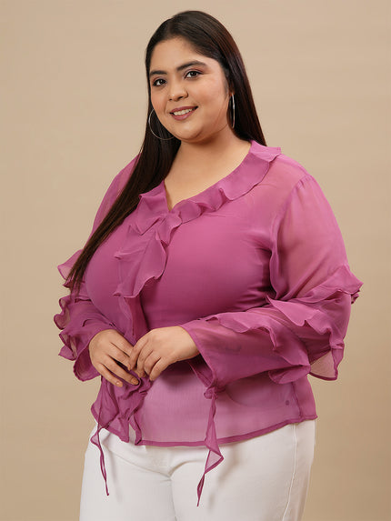 Purple Plus Size Ruffle Top