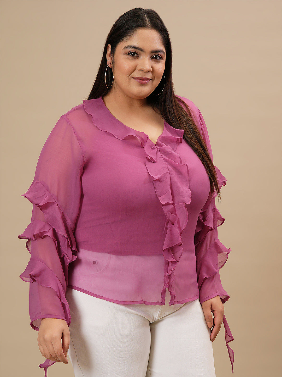 Plus Size Ruffle Top Women Purple Plus Size Ruffle Top