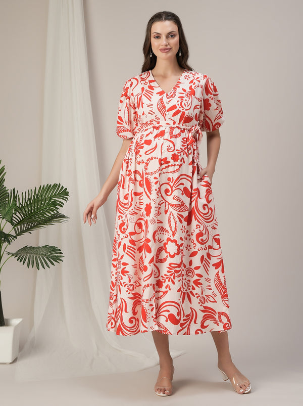 Maternity & Nursing Red Abstract Cotton Maxi Dress