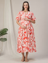 Maternity & Nursing Red Abstract Cotton Maxi Dress