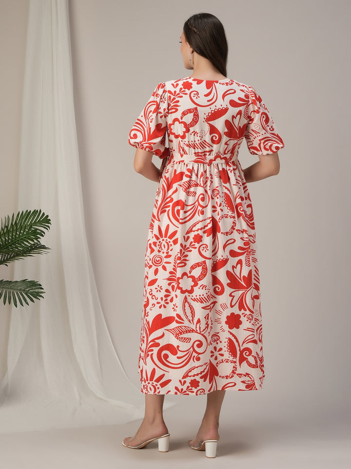 Maternity & Nursing Red Abstract Cotton Maxi Dress