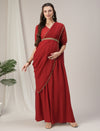 Red Maternity & Nursing Saree Dress with Detachable Belt