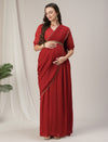 Red Maternity & Nursing Saree Dress with Detachable Belt