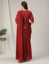 Red Maternity & Nursing Saree Dress with Detachable Belt