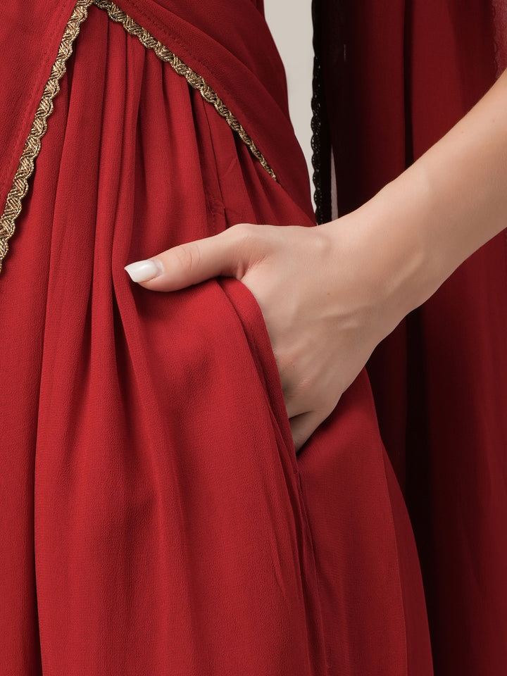 Red Maternity & Nursing Saree Dress with Detachable Belt