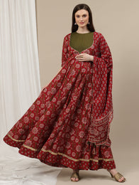 2pc. Red Maternity Anarkali Suit