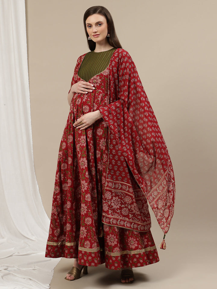 2pc. Red Maternity Anarkali Suit