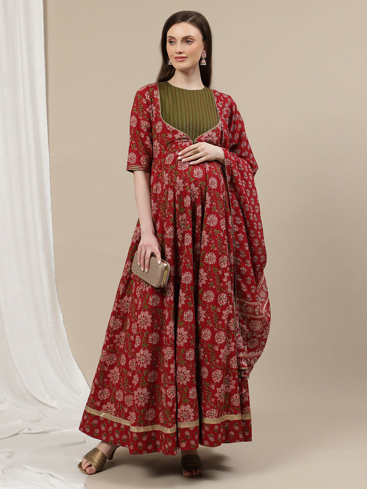 2pc. Red Maternity Anarkali Suit