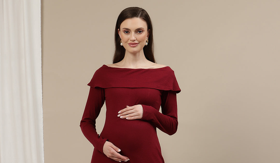 Maternity Bodycon Fitted Dress- Burgundy