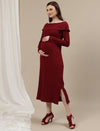 Maternity Bodycon Fitted Dress- Burgundy