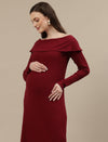 Maternity Bodycon Fitted Dress- Burgundy