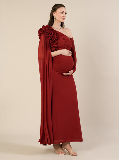 red baby shower dress Maternity Shoot Bodycon Gown with Detchable Sleeve Your clothing will look original Red Baby Shower Dresses -