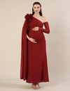 Red Baby Shower Maternity Shoot Bodycon Gown with Detchable Sleeve