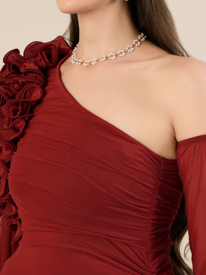Red Baby Shower Maternity Shoot Bodycon Gown with Detchable Sleeve