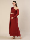 Red Baby Shower Maternity Shoot Bodycon Gown with Detchable Sleeve