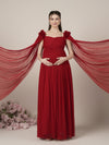 Red Maternity Baby Shower Photoshoot Gown with Cape Sleeves