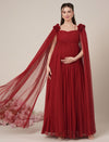 Red Maternity Baby Shower Photoshoot Gown with Cape Sleeves