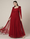 Red Maternity Baby Shower Photoshoot Gown with Cape Sleeves