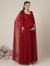 Red Maternity Baby Shower Photoshoot Gown with Cape Sleeves