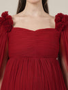 Red Maternity Baby Shower Photoshoot Gown with Cape Sleeves
