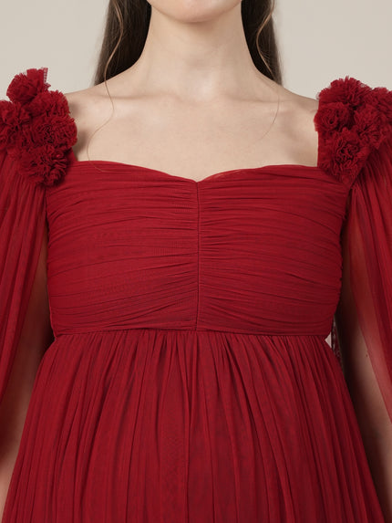 Red Maternity Baby Shower Photoshoot Gown with Cape Sleeves