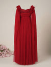 Red Maternity Baby Shower Photoshoot Gown with Cape Sleeves