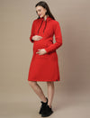 Fleece Hoodie Maternity Winter Dress-Red