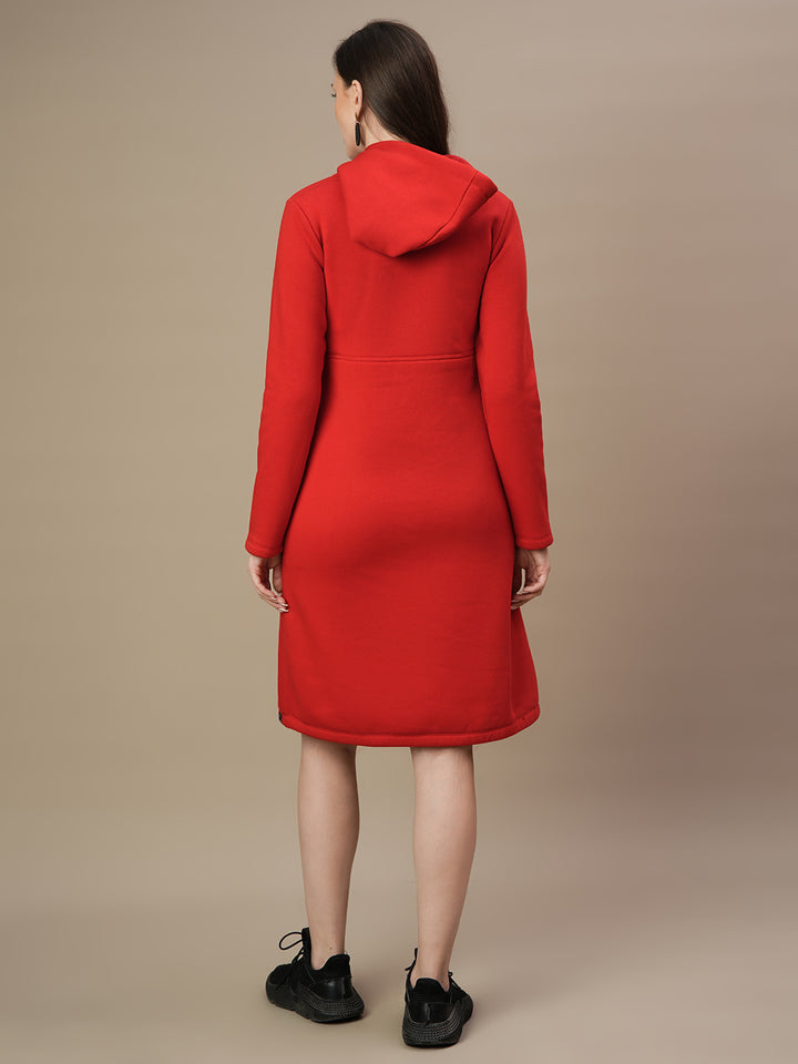 Fleece Hoodie Maternity Winter Dress-Red
