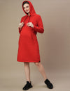 Fleece Hoodie Maternity Winter Dress-Red