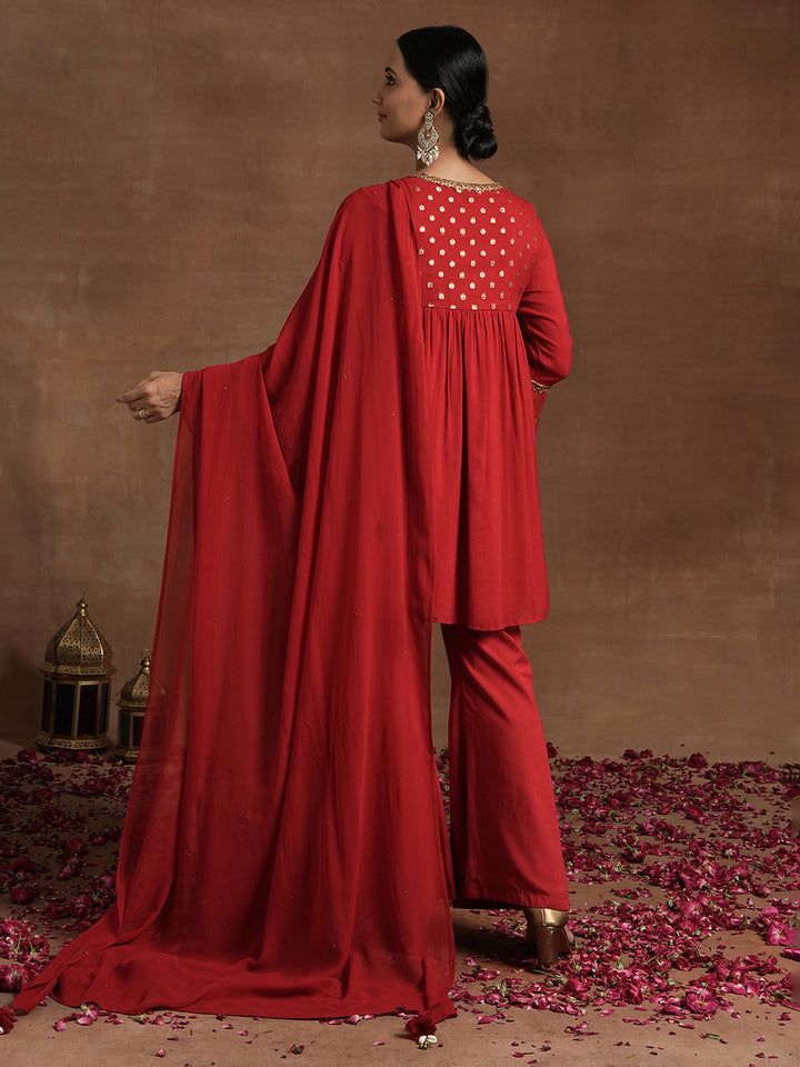 Red Maternity Kurta Set with Embellished Yoke