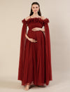 Red Maternity Baby Shower Photoshoot Gown with Detachable Sleeves