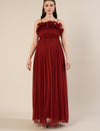 Red Maternity Baby Shower Photoshoot Gown with Detachable Sleeves