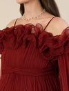 Red Maternity Baby Shower Photoshoot Gown with Detachable Sleeves