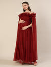 Red Maternity Baby Shower Photoshoot Gown with Detachable Sleeves