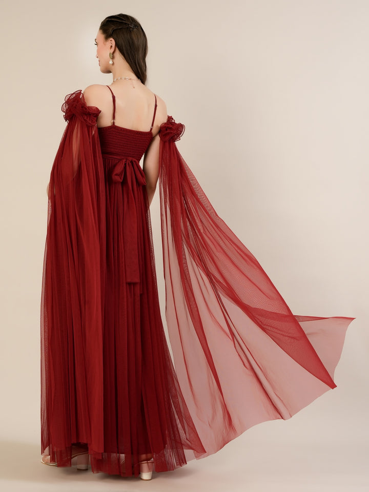 Red Maternity Baby Shower Photoshoot Gown with Detachable Sleeves